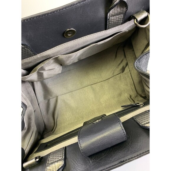 Zac Posen Satchel Purse Black Leather Fur Stripes Tote Crossbody Strap Snap - Picture 10 of 16